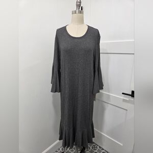 LuLaRoe Women's Pebble Gray Maurine Ribbed Bell Sleeves Hi-Lo Dress Size 2XL